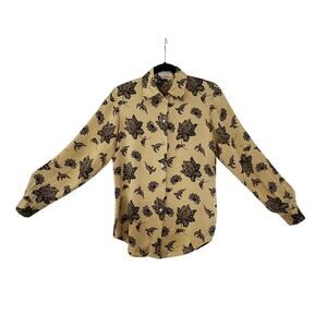 Coco Paris 100% Silk Semi-Sheer Floral Light on Golden Color Women Blouse
